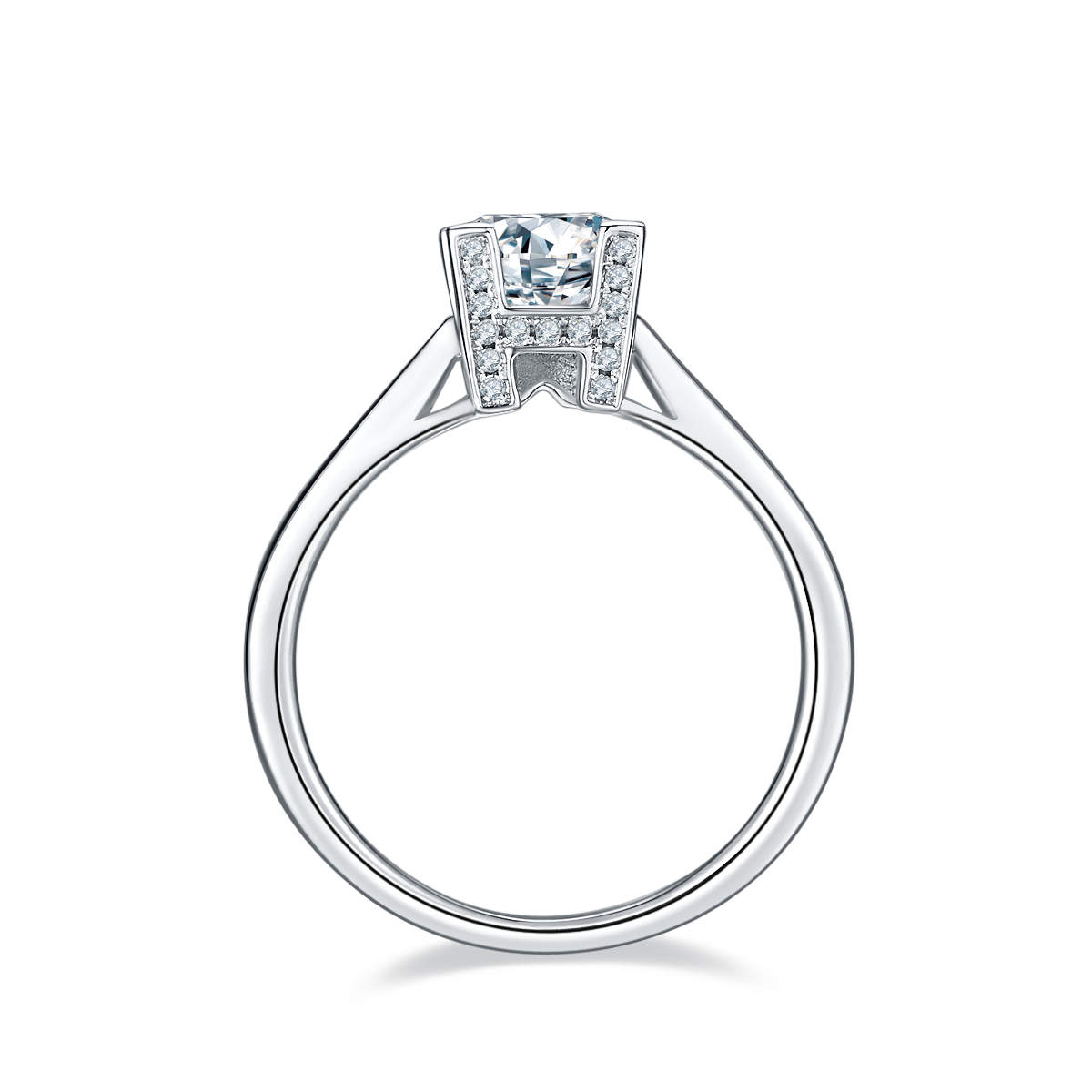 Straight arm V set HWLetter letter S925 silver plated platinum Moissanite women's ring 1 carat D-grade
